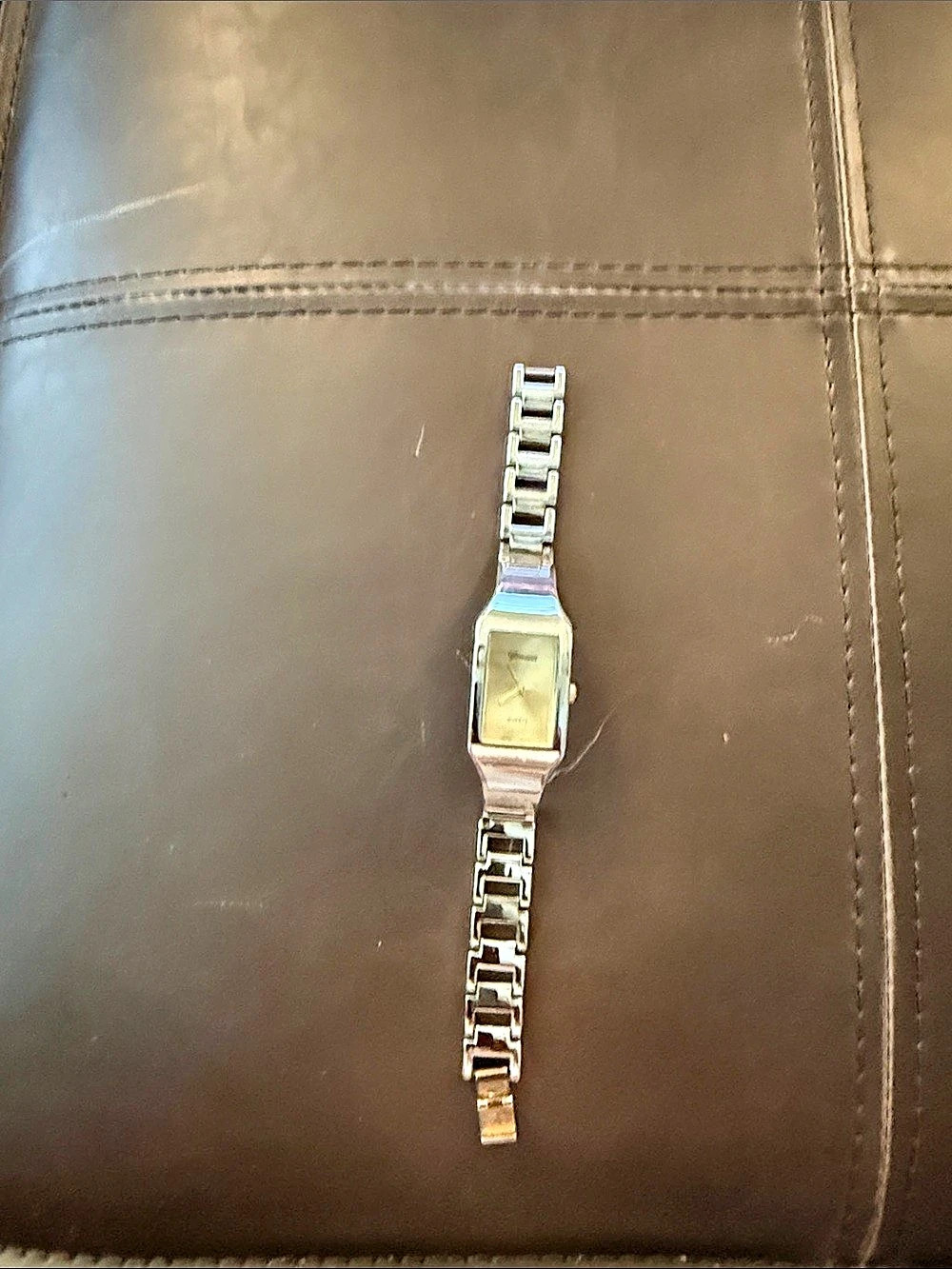 Geneva Rectangular Quartz Watch in Silver & Gold